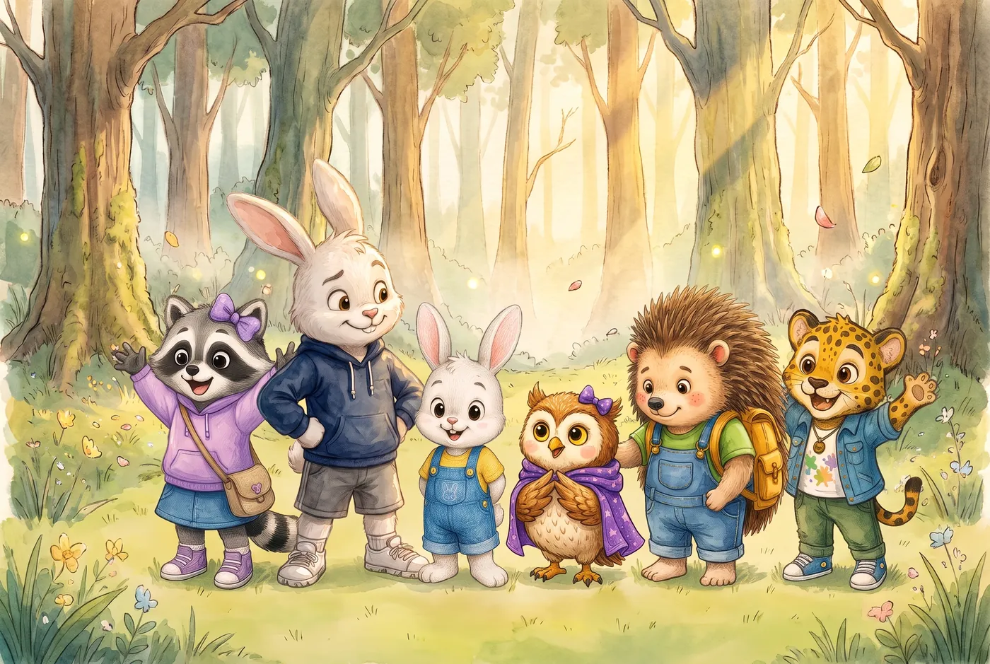Mapy, Joni, Bompy, Maxy, Compi y Nico juntos en el Bosque Alegre