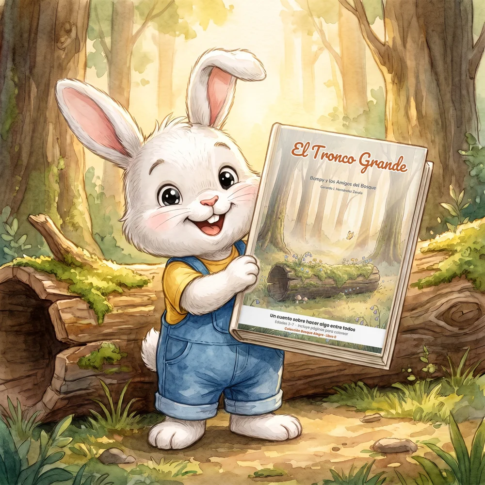 Bompy sostiene el libro El Tronco Grande